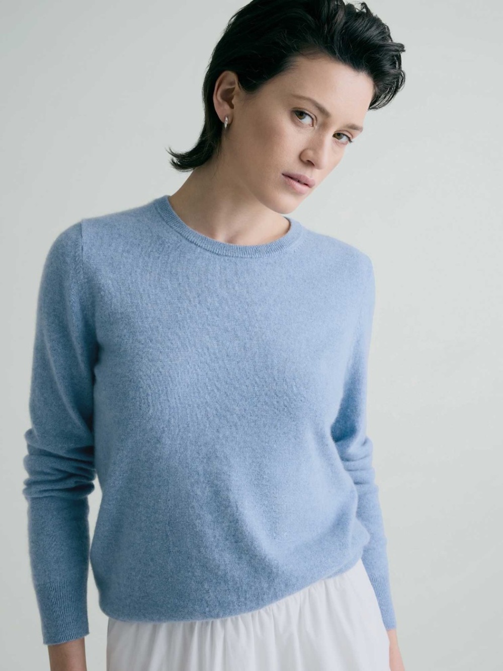 Quince Cashmere Crewneck Sweater, Color Faded Denim, Women's large